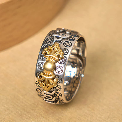 Buddha Stones Vintage Om Mani Padme Hum Vajra Copper Plated Silver Balance Ring