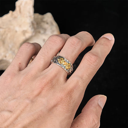 Buddha Stones Vintage Om Mani Padme Hum Vajra Copper Plated Silver Balance Ring