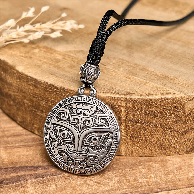 Buddha Stones Taotie Om Mani Padme Hum Copper Plated Silver Wealth Necklace Pendant