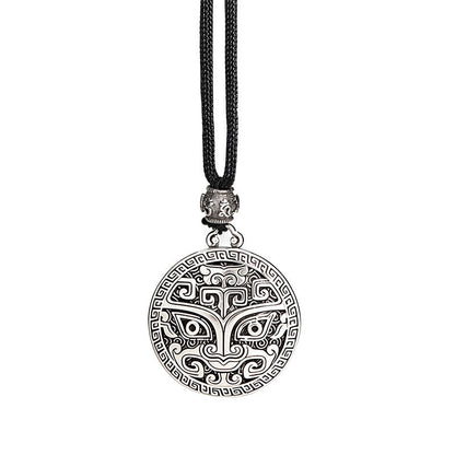 Buddha Stones Taotie Om Mani Padme Hum Copper Plated Silver Wealth Necklace Pendant