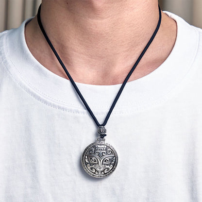 Buddha Stones Taotie Om Mani Padme Hum Copper Plated Silver Wealth Necklace Pendant