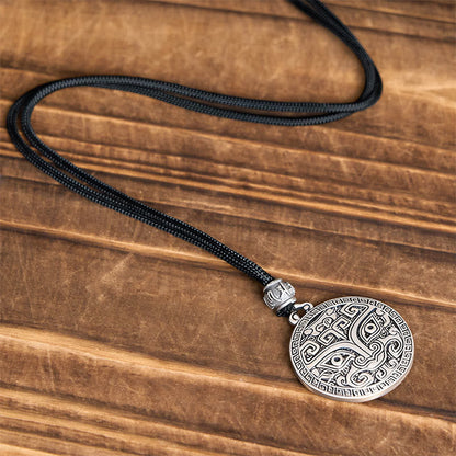 Buddha Stones Taotie Om Mani Padme Hum Copper Plated Silver Wealth Necklace Pendant