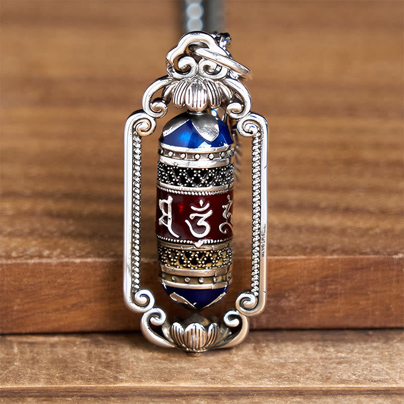 Buddha Stones Vintage Om Mani Padme Hum Prayer Wheel Copper Luck Pendant