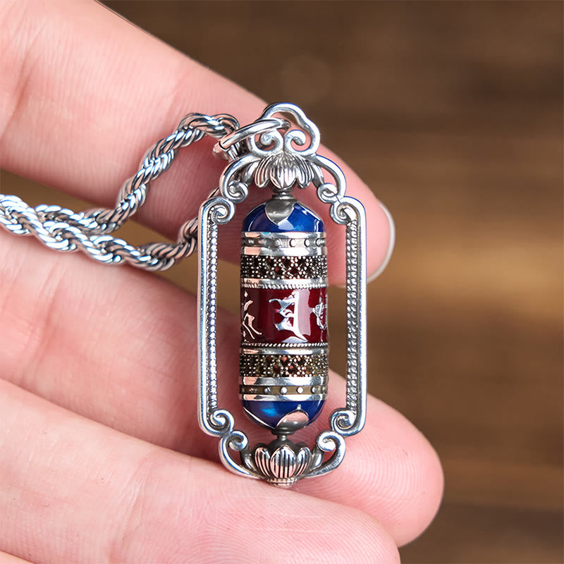 Buddha Stones Vintage Om Mani Padme Hum Prayer Wheel Copper Luck Pendant