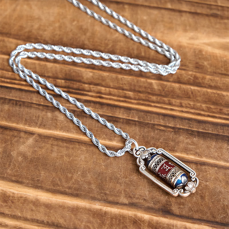 Buddha Stones Vintage Om Mani Padme Hum Prayer Wheel Copper Luck Pendant