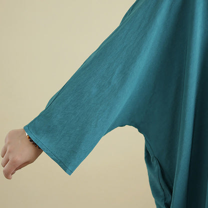 Buddha Stones Retro Casual Solid Color Long Sleeve Cotton Linen Maxi Dress With Pockets