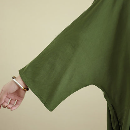 Buddha Stones Retro Casual Solid Color Long Sleeve Cotton Linen Maxi Dress With Pockets