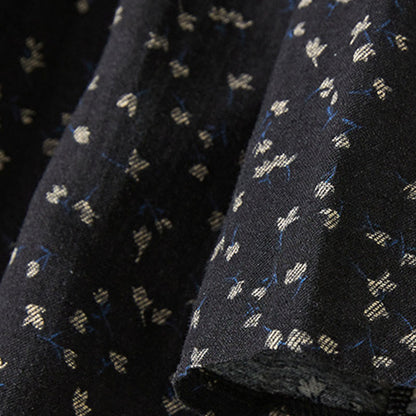 Buddha Stones Printing Buttons Lace Lapel Design Cotton Linen Long Sleeve Midi Dress With Pockets