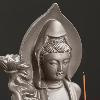 Buddha Stones Tibetan Avalokitesvara Buddha Lotus Healing Backflow Smoke Fountain Incense Burner