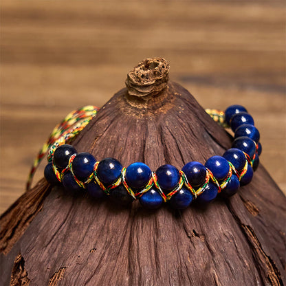 Buddha Stones Natural Blue Tiger Eye Hand-woven Colored Rope Double Row Beads Balance Bracelet