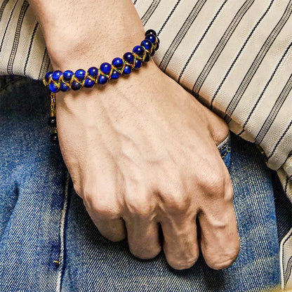 Buddha Stones Natural Blue Tiger Eye Hand-woven Colored Rope Double Row Beads Balance Bracelet