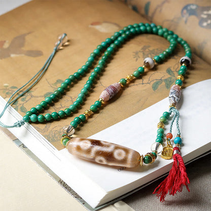 Buddha Stones Tibet Dzi Bead Turquoise Bead Chain Protection Necklace Pendant