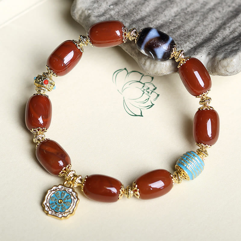 Buddha Stones Natural South Red Agate Bagua Dzi Bead Power Bracelet