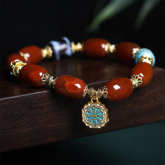 Buddha Stones Natural South Red Agate Bagua Dzi Bead Power Bracelet