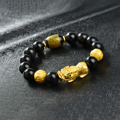 Buddha Stones Fengshui Copper Pixiu Rainbow Obsidian Beads Wealth Bracelet