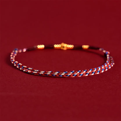 Buddha Stones Handmade Braided Red String Copper Coins Luck Bracelet