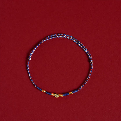 Buddha Stones Handmade Braided Red String Copper Coins Luck Bracelet