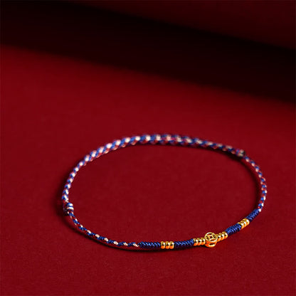 Buddha Stones Handmade Braided Red String Copper Coins Luck Bracelet