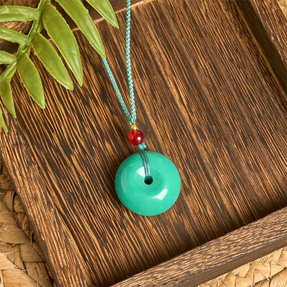 Buddha Stones Turquoise Peace Buckle Rope Balance Necklace Pendant