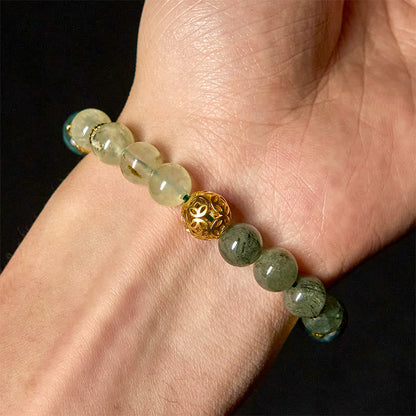 Buddha Stones Natural Green Phantom White Crystal Jade Beads Lucky Bracelet