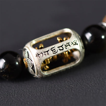 Buddha Stones Tibetan Green Sandalwood Gold Sheen Obsidian Balance Peace Double Wrap Bracelet