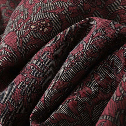 Buddha Stones Brown Printing Floral Pattern Lapel Cotton Linen Long Sleeve Midi Dress With Pockets