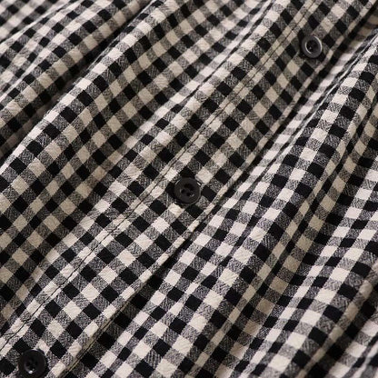 Buddha Stones Long Sleeve Plaid Simple Buttons Ruffled Design Cotton Linen Midi Dress With Pockets