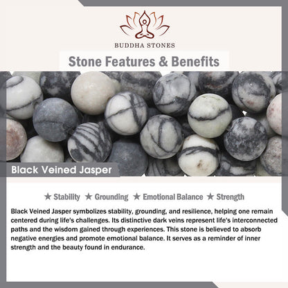 Buddha Stones Grey Tabby Cat Natural Black Veined Jasper Strength Bracelet