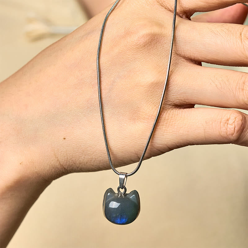 Buddha Stones Natural Cat Pattern Labradorite Healing Necklace Pendant