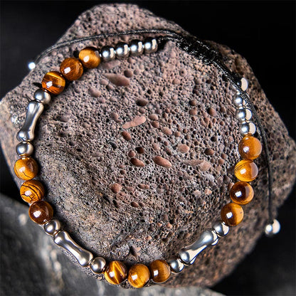 Buddha Stones Cute Bone Pattern Tiger Eye Courage Beads Bracelet