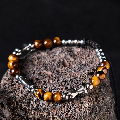Buddha Stones Cute Bone Pattern Tiger Eye Courage Beads Bracelet