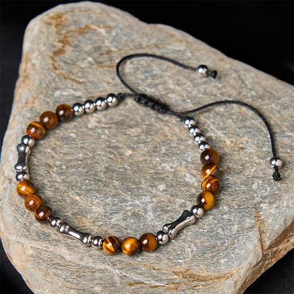 Buddha Stones Cute Bone Pattern Tiger Eye Courage Beads Bracelet
