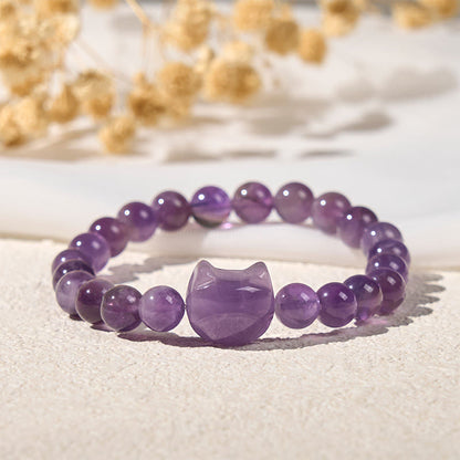 Buddha Stones Cute Cat Face Amethyst Spiritual Awareness Bracelet