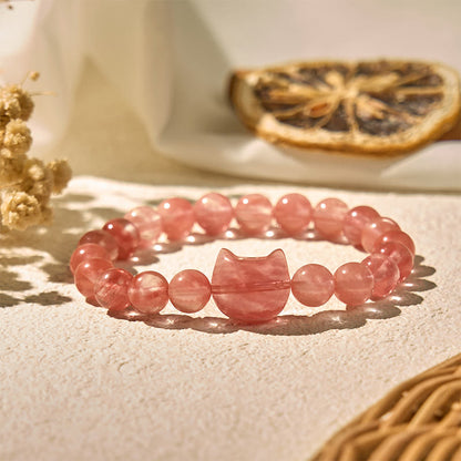 Buddha Stones Lovely Cat Head Red Agate Spiritual Beads Bracelet