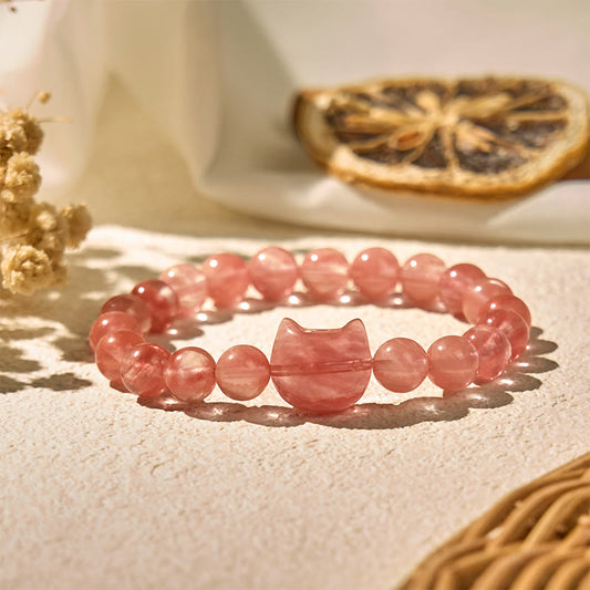 Buddha Stones Lovely Cat Head Red Agate Spiritual Beads Bracelet