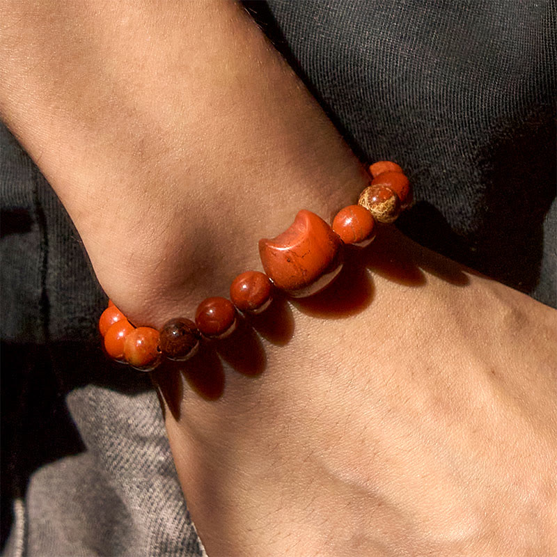 Buddha Stones Faceless Cat Head Design Red Turquoise Luck Bracelet
