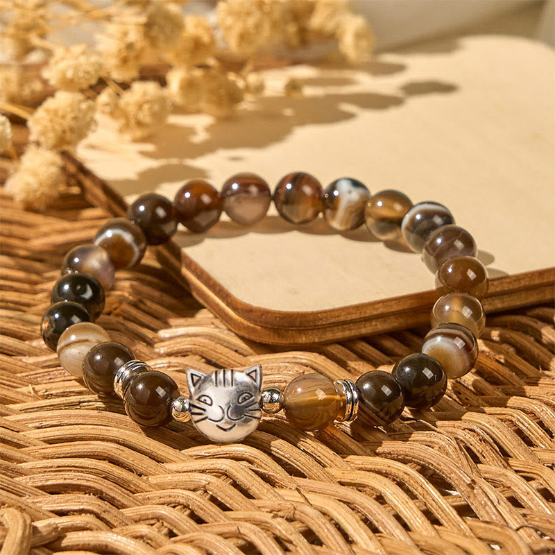 Buddha Stones Chocolate Siamese Cat Natural Brown Striped Agate Bead Stability Bracelet