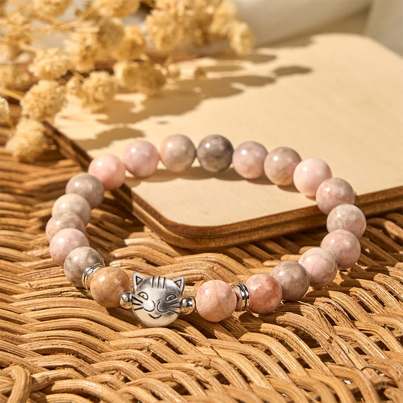 Buddha Stones 8mm Cat Design Zebra Jasper Protection Bracelet