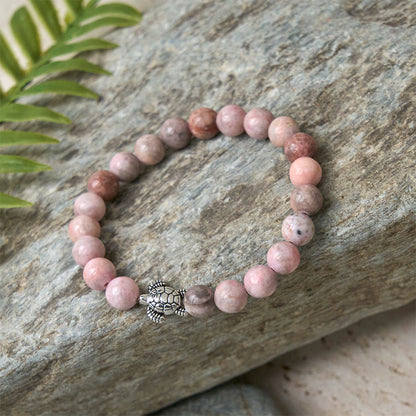 Buddha Stones Turtle Design Zebra Jasper Protection Bracelet