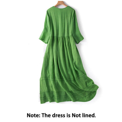 Buddha Stones Summer V-Neck Design Half Sleeve Cotton Midi Dress
