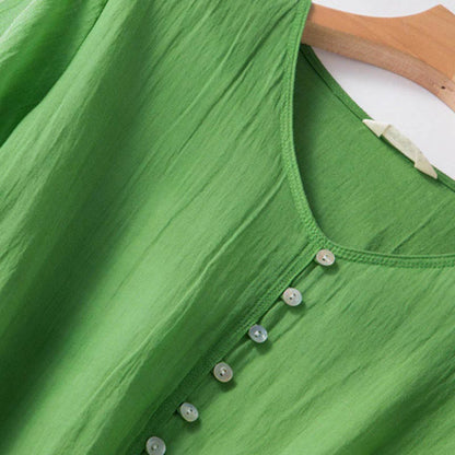 Buddha Stones Summer V-Neck Design Half Sleeve Cotton Midi Dress