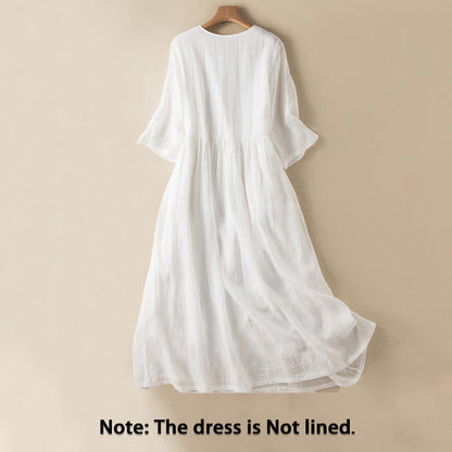 Buddha Stones Summer V-Neck Design Half Sleeve Cotton Midi Dress
