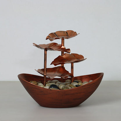 Buddha Stones Lotus Leaf Shaped Waterfall Fountain Tabletop Ornaments With LED Light Home Office Desktop Decoration