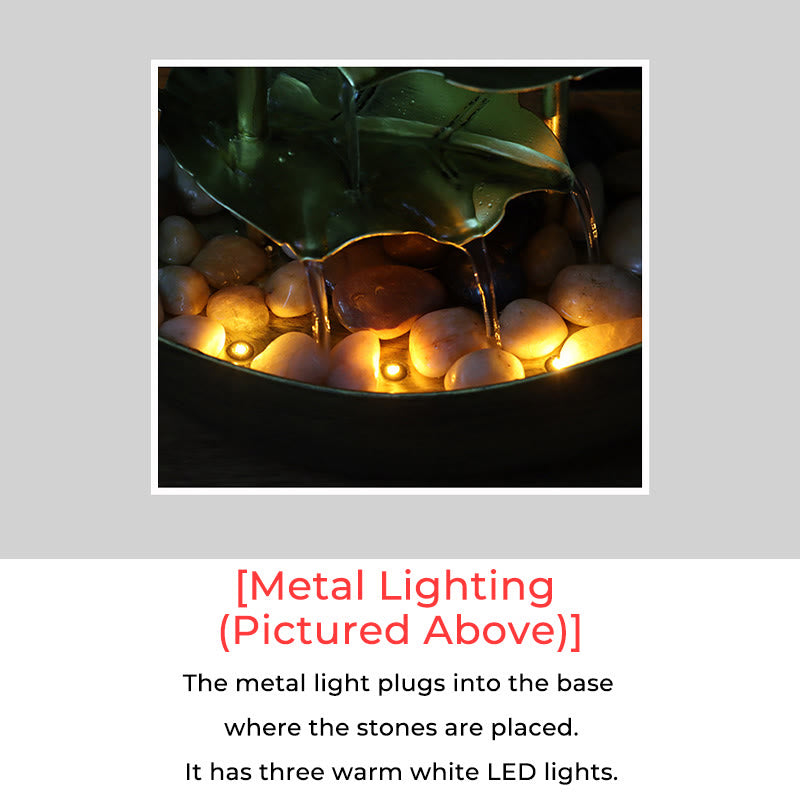 Buddha Stones Lotus Leaf Shaped Waterfall Fountain Tabletop Ornaments With LED Light Home Office Desktop Decoration