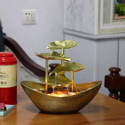 Buddha Stones Lotus Leaf Shaped Waterfall Fountain Tabletop Ornaments With LED Light Home Office Desktop Decoration
