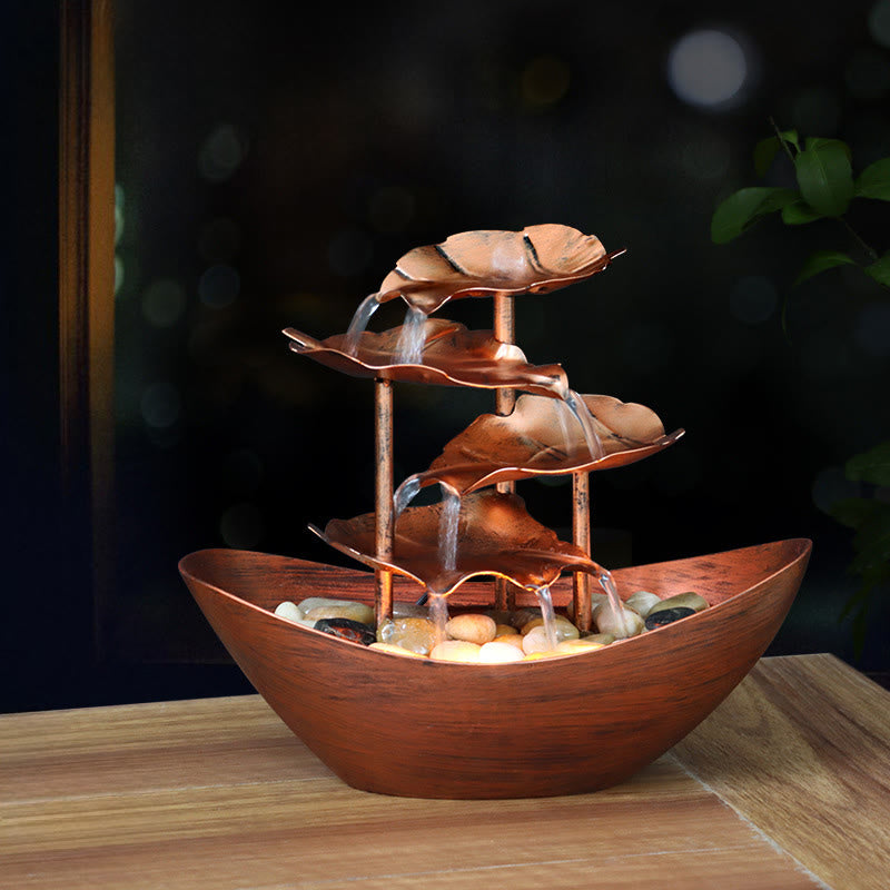 Buddha Stones Lotus Leaf Shaped Waterfall Fountain Tabletop Ornaments With LED Light Home Office Desktop Decoration