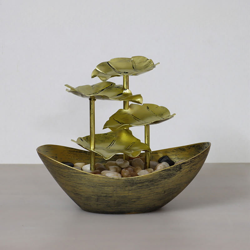 Buddha Stones Lotus Leaf Shaped Waterfall Fountain Tabletop Ornaments With LED Light Home Office Desktop Decoration