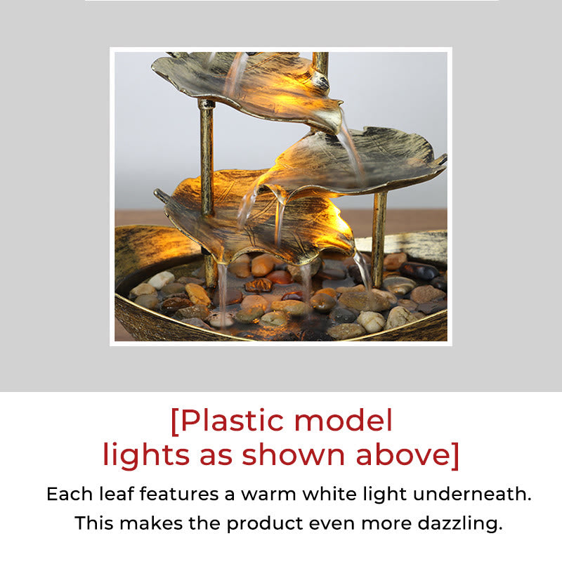 Buddha Stones Lotus Leaf Shaped Waterfall Fountain Tabletop Ornaments With LED Light Home Office Desktop Decoration