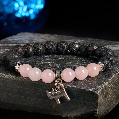 Buddha Stones Black Lava Rock Crystal Beads Animal Pattern Healing Bracelet