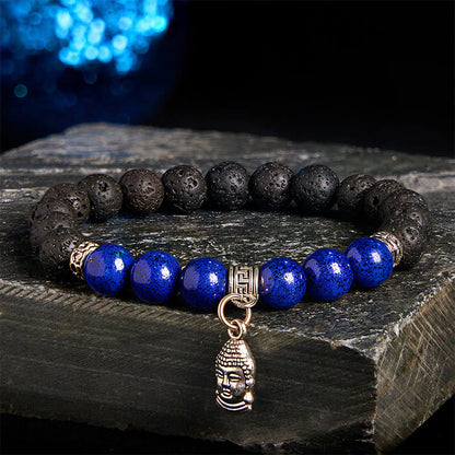 Buddha Stones Black Lava Rock Crystal Beads Animal Pattern Healing Bracelet
